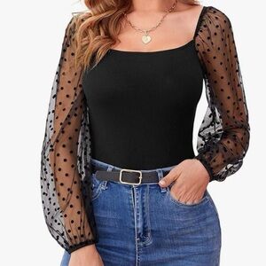 Sheer Long Sleeve Top, XS-S